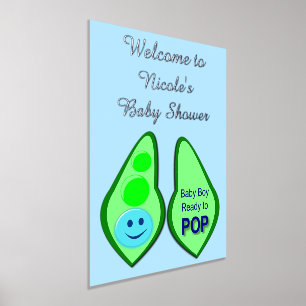 Ready to Pop Baby Boy Blue Pea Custom Baby Shower Foil Prints