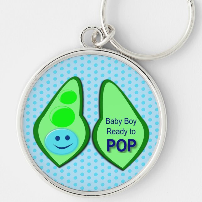 Ready to Pop Baby Boy Blue Pea Key Ring (Front)