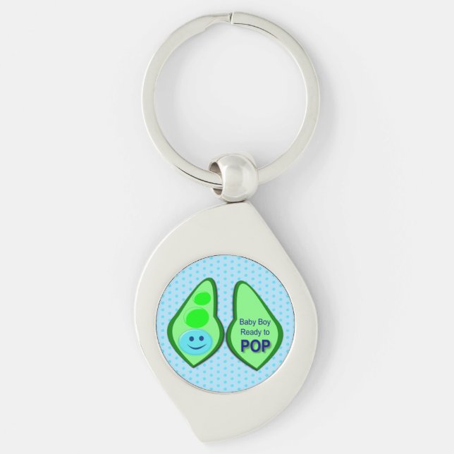Ready to Pop Baby Boy Blue Pea Key Ring (Front)