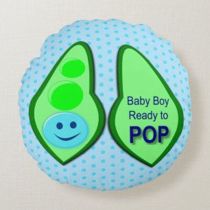Ready to Pop Baby Boy Blue Pea Round Cushion