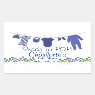 Ready to POP! Baby Clothesline Baby Shower Rectangular Sticker