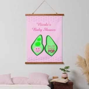 Ready to Pop Baby Girl Pink Pea Baby Shower Custom Hanging Tapestry
