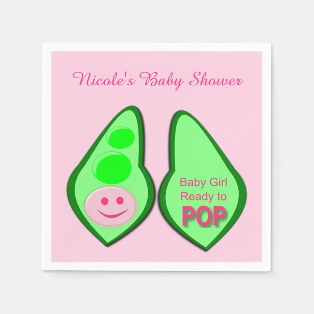 Ready to Pop Baby Girl Pink Pea Baby Shower Custom Napkin (Front)
