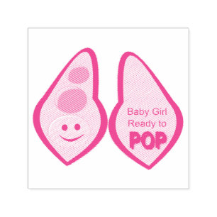 Ready to Pop Baby Girl Pink Pea Baby Shower Self-inking Stamp