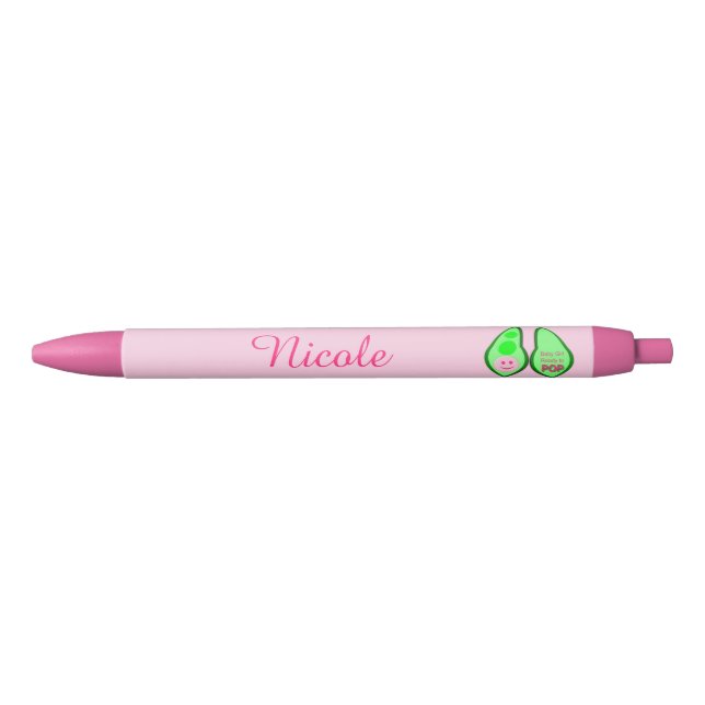Ready to Pop Baby Girl Pink Pea Custom Black Ink Pen (Front)