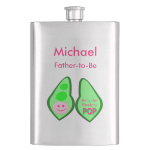 Ready to Pop Baby Girl Pink Pea Custom Hip Flask