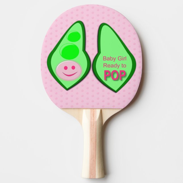 Ready to Pop Baby Girl Pink Pea Ping Pong Paddle (Front)