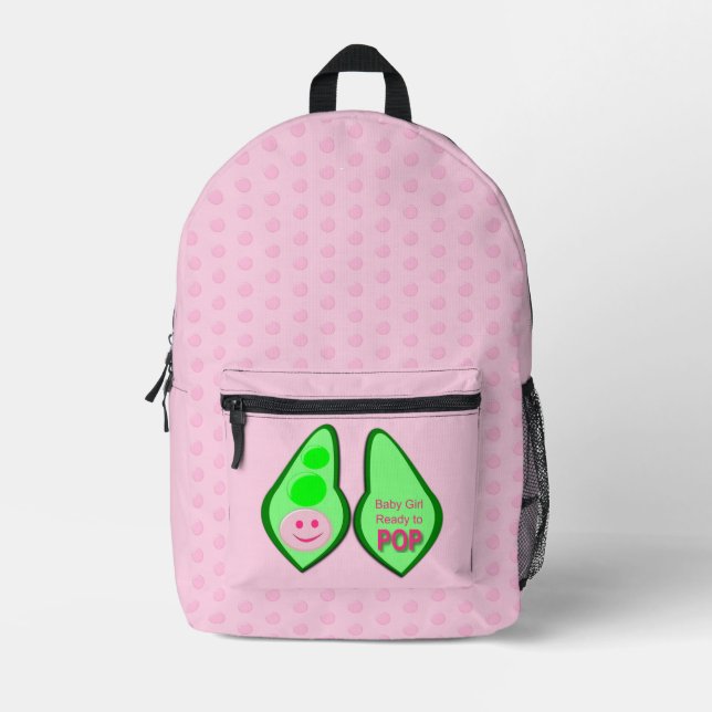 Ready to Pop Baby Girl Pink Pea Printed Backpack (Front)