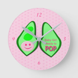 Ready to Pop Baby Girl Pink Pea Round Clock