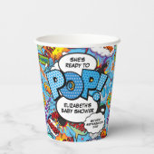 Ready to Pop Baby Shower Blue Comic Book Paper Cups (Back)