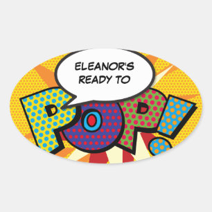 Ready to POP Baby Shower Colourful Comic Book Oval Sticker