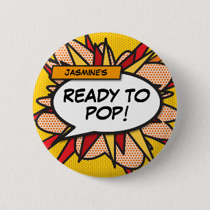 Ready To Pop Baby Shower Comic Book 6 Cm Round Badge