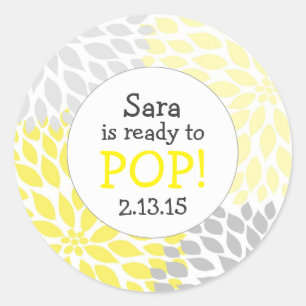 Ready to Pop Baby Shower Favour / yellow dahlia mu Classic Round Sticker