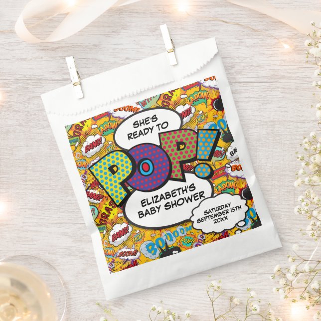 Ready to Pop Baby Shower Fun Comic Book Favour Bags (Clipped)