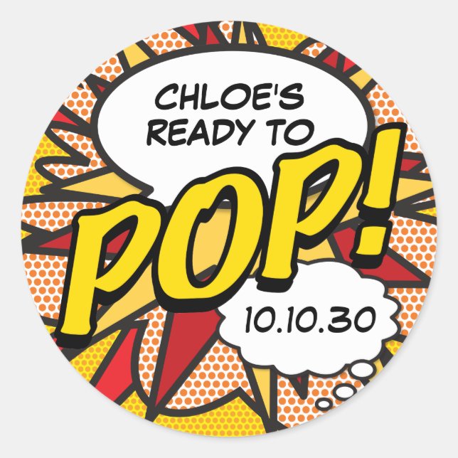 Ready to POP Baby Shower Fun Modern Classic Round Sticker (Front)
