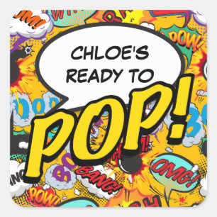 Ready to POP Baby Shower Fun Modern Square Sticker