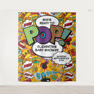 Ready to Pop Baby Shower Fun Photo Backdrop Tapestry