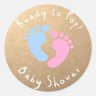 Ready to pop Baby shower Gender reveal Pink& Blue Classic Round Sticker
