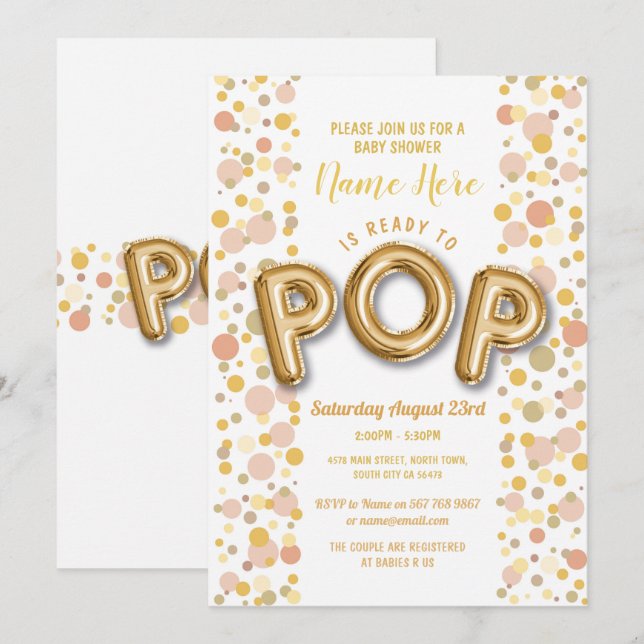 Ready to POP Baby Shower Gold Gender Reveal Invite (Front/Back)