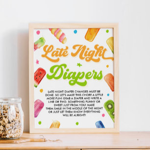 Ready to Pop Baby Shower Late Night Diapers Game Poster