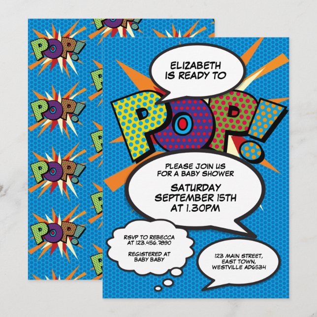 Ready to Pop Baby Shower Modern Boy Blue Invitation (Front/Back)