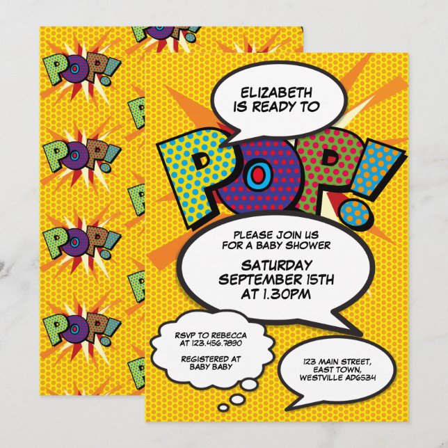 Ready to Pop Baby Shower Modern Comic Fun Invitation (Front/Back)
