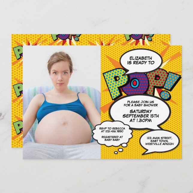 Ready to Pop Baby Shower Modern Fun Photo Invitation (Front/Back)