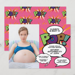 Ready to Pop Baby Shower Modern Girl Pink Photo Invitation