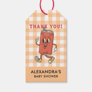 Ready To Pop Baby Shower Orange Gingham Thank you Gift Tags