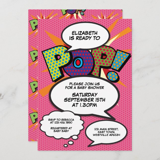 Ready to Pop Baby Shower Pink Girl Modern Invitation (Front/Back)