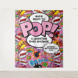 Ready to Pop Baby Shower Pink Photo Backdrop Tapestry