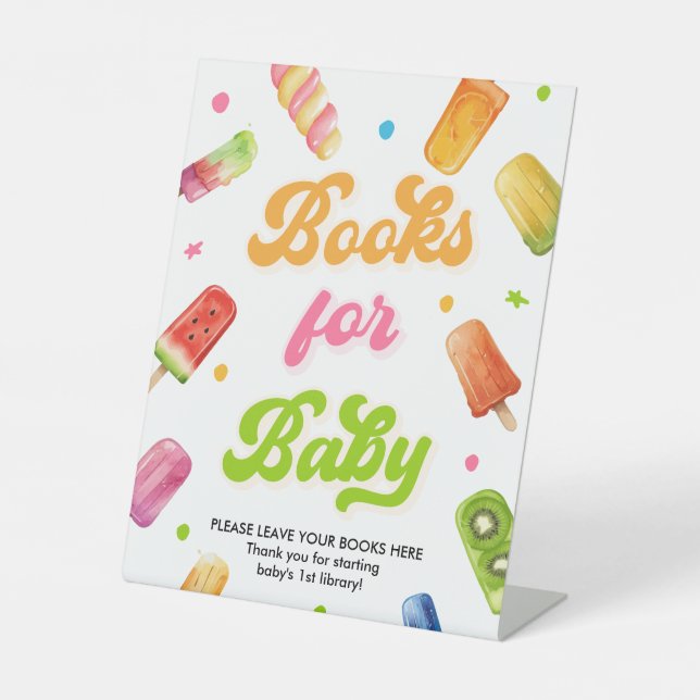 Ready to Pop Baby Shower Popsicle Books for Baby  Pedestal Sign (Front)