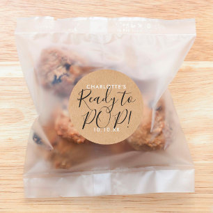 Ready to Pop Baby Shower Rustic Kraft Chic Script Classic Round Sticker