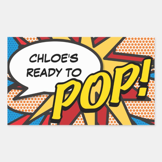Ready to POP! Baby Shower Sprinkle Fun Retro Rectangular Sticker (Front)