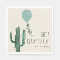Ready to Pop Balloon Cactus Blue Boy baby shower
