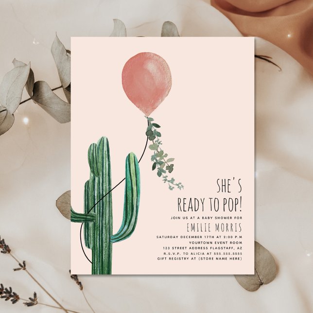 Ready to Pop Balloon Cactus Pink Baby Shower Invitation (Creator Uploaded)