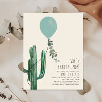 Ready to Pop Balloon Cactus Teal Baby Shower 