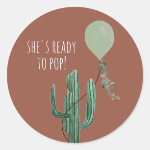 Ready to Pop Balloon Cactus Terracotta Baby Shower Classic Round Sticker
