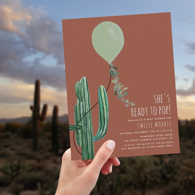 Ready to Pop Balloon Cactus Terracotta Baby Shower Invitation (Creator Uploaded)