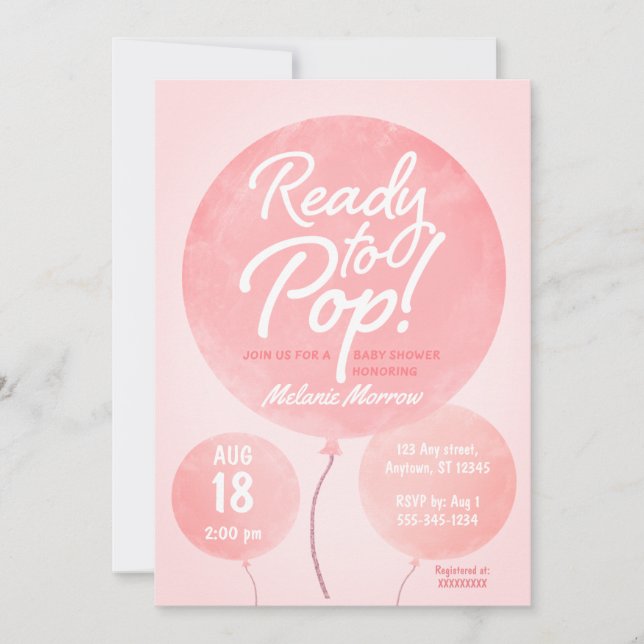 Ready to Pop Balloons Pink Baby Shower Invitation (Front)