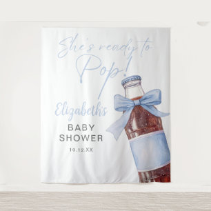 Ready To Pop Blue Baby Shower Photo Backdrop Tapestry