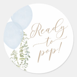Ready to Pop Blue Balloon Twin Boys Baby Shower Classic Round Sticker