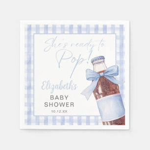 Ready To Pop Blue Bow Soda Bottle Baby Shower Napkin