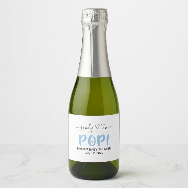 Ready To Pop Blue Mini Sparkling Wine Bottle Label (Front)