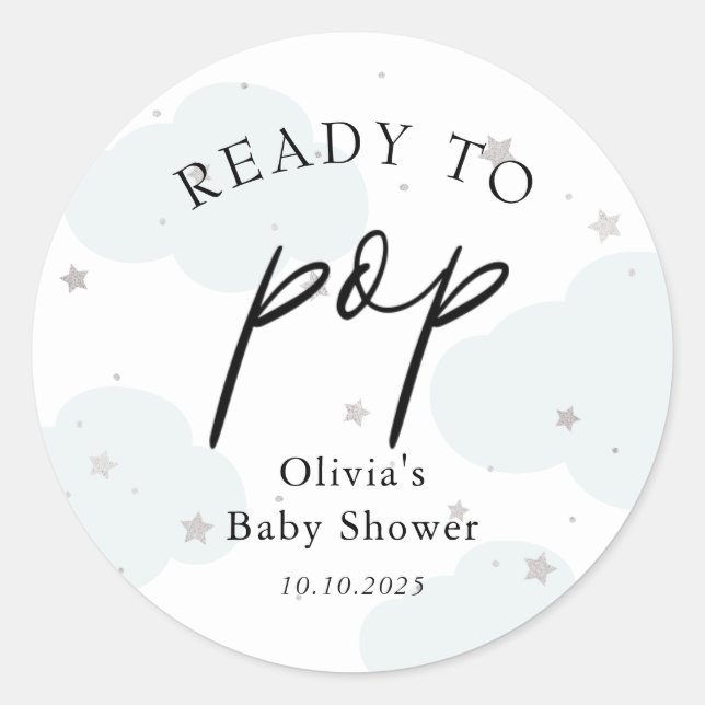 Ready to POP Blue Moon and Silver Stars  Favour Ta Classic Round Sticker (Front)