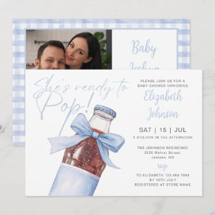 Ready To Pop Blue Soda Bottle Baby Shower Photo Invitation