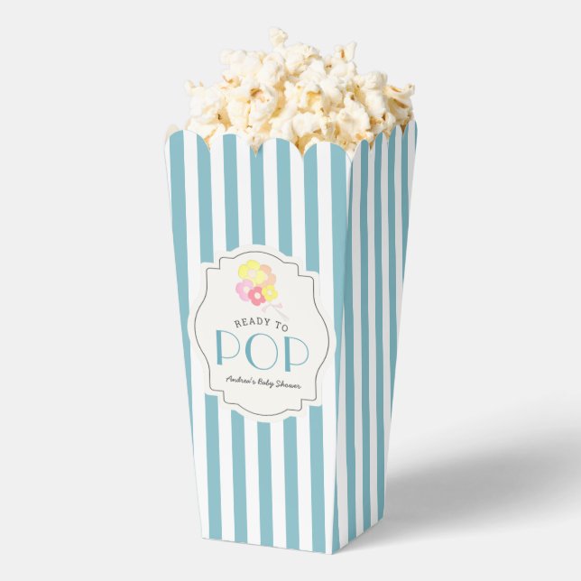 Ready to Pop Blue Stripe Boy Baby Shower Popcorn Favour Box (Popped)