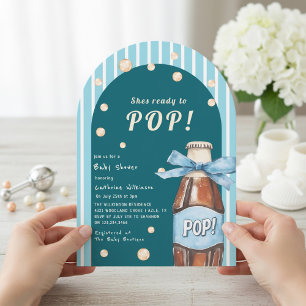Ready to Pop Blue Stripes Baby Shower Invitation