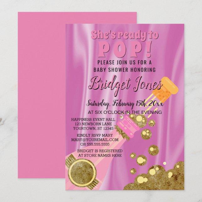 Ready to Pop Champagne Pink Baby Girl Shower Invitation (Front/Back)