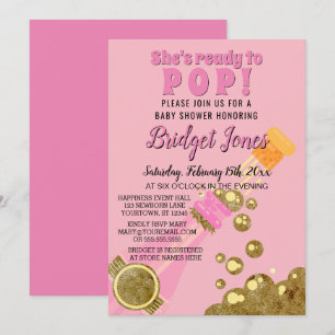 Ready to Pop Champagne Pink Baby Girl Shower Invitation